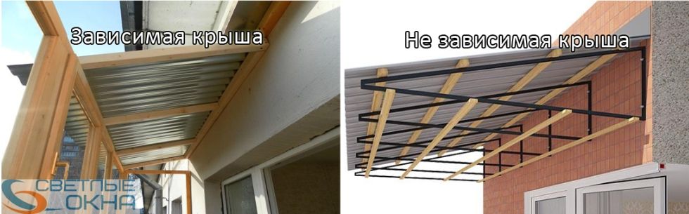 Зависимая и не зависимая балконная крыша